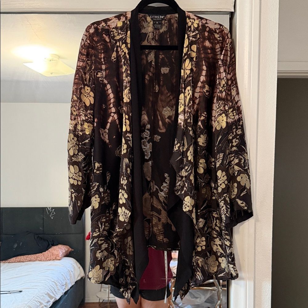 Citron silk Women's Floral bolero shrug cardigan M